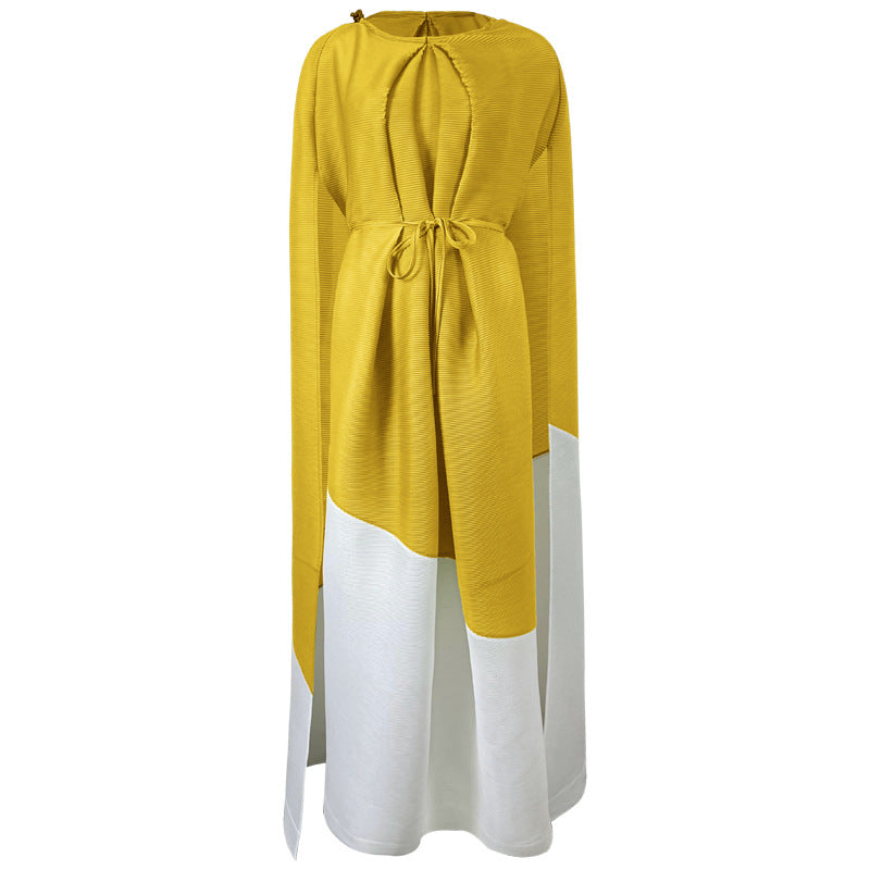 Miyake Style Pleated Dress With Contrast Stitching for Women