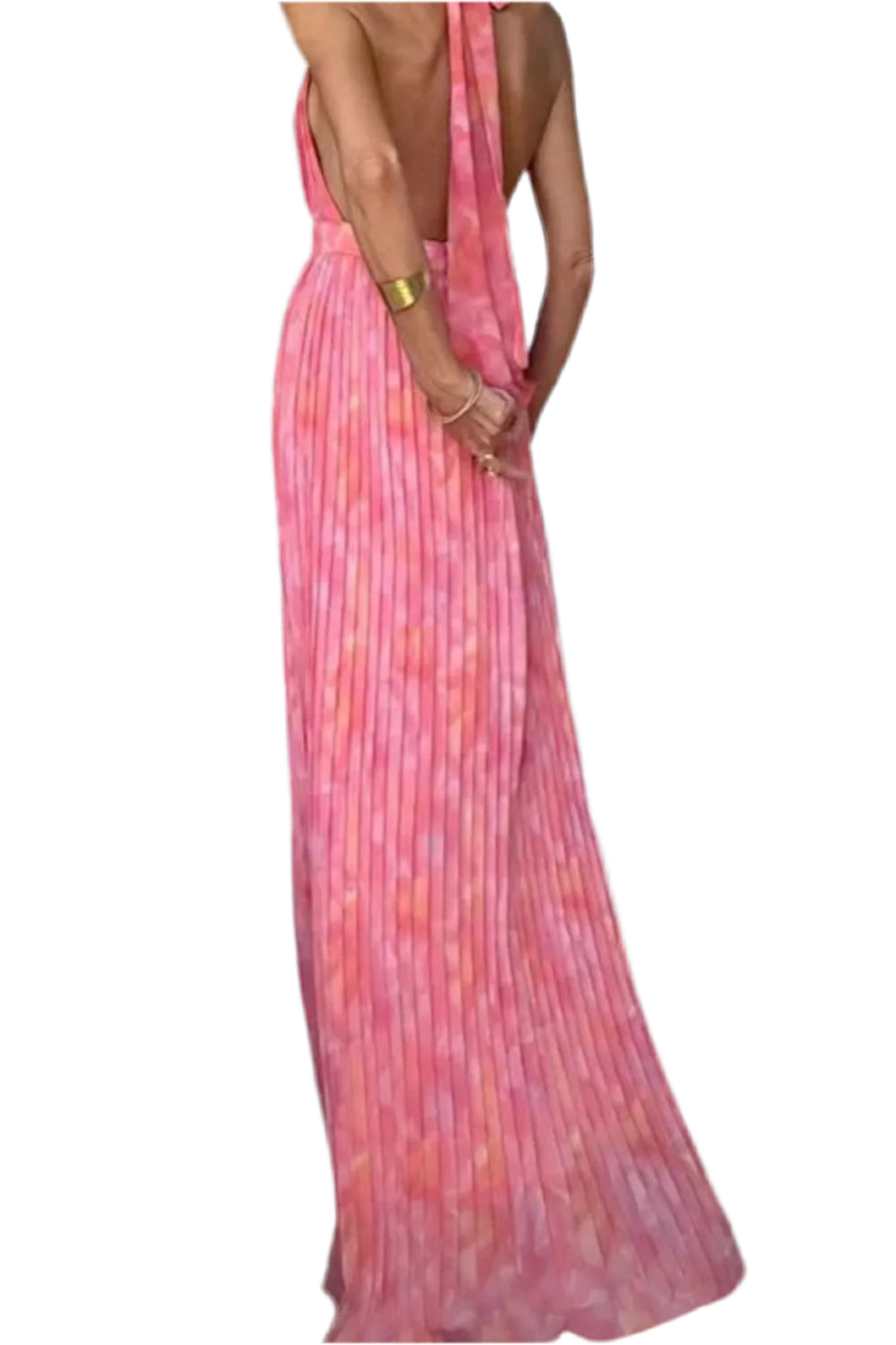 Halter Neck Pleated Maxi Dress