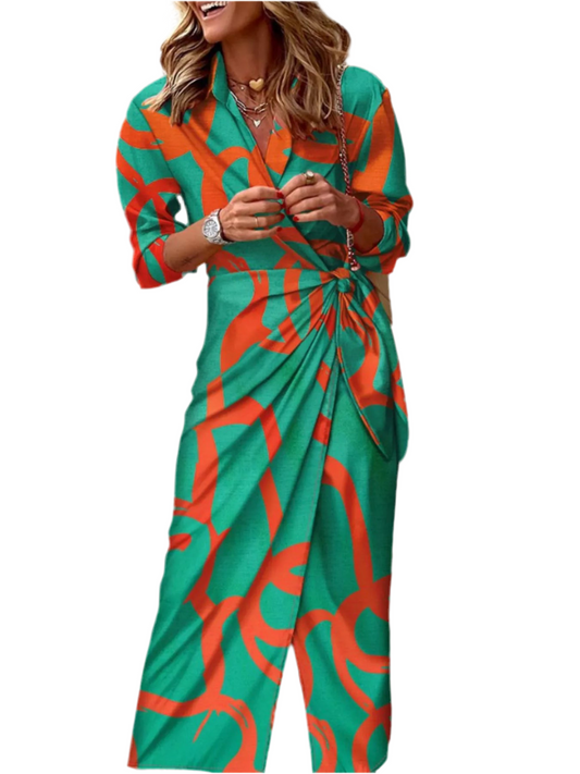 Printed Collared Neck Shirt Dress