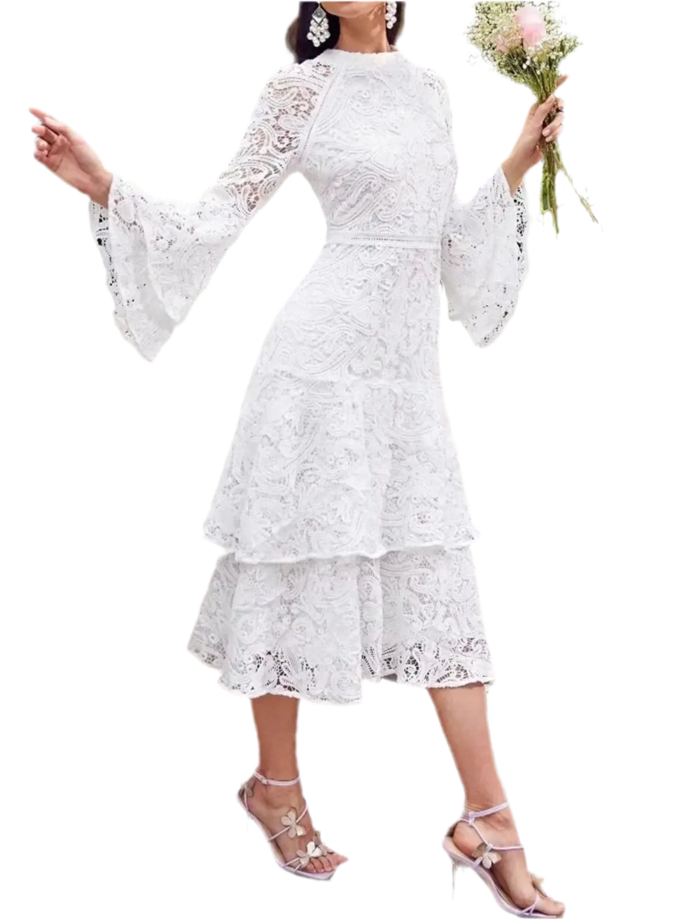 Lace Layered Flare Sleeve Dress