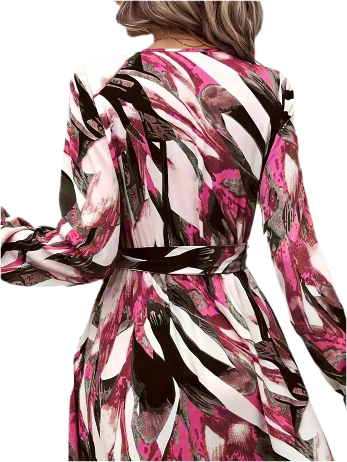 Printed Surplice Flounce Sleeve Maxi Dress