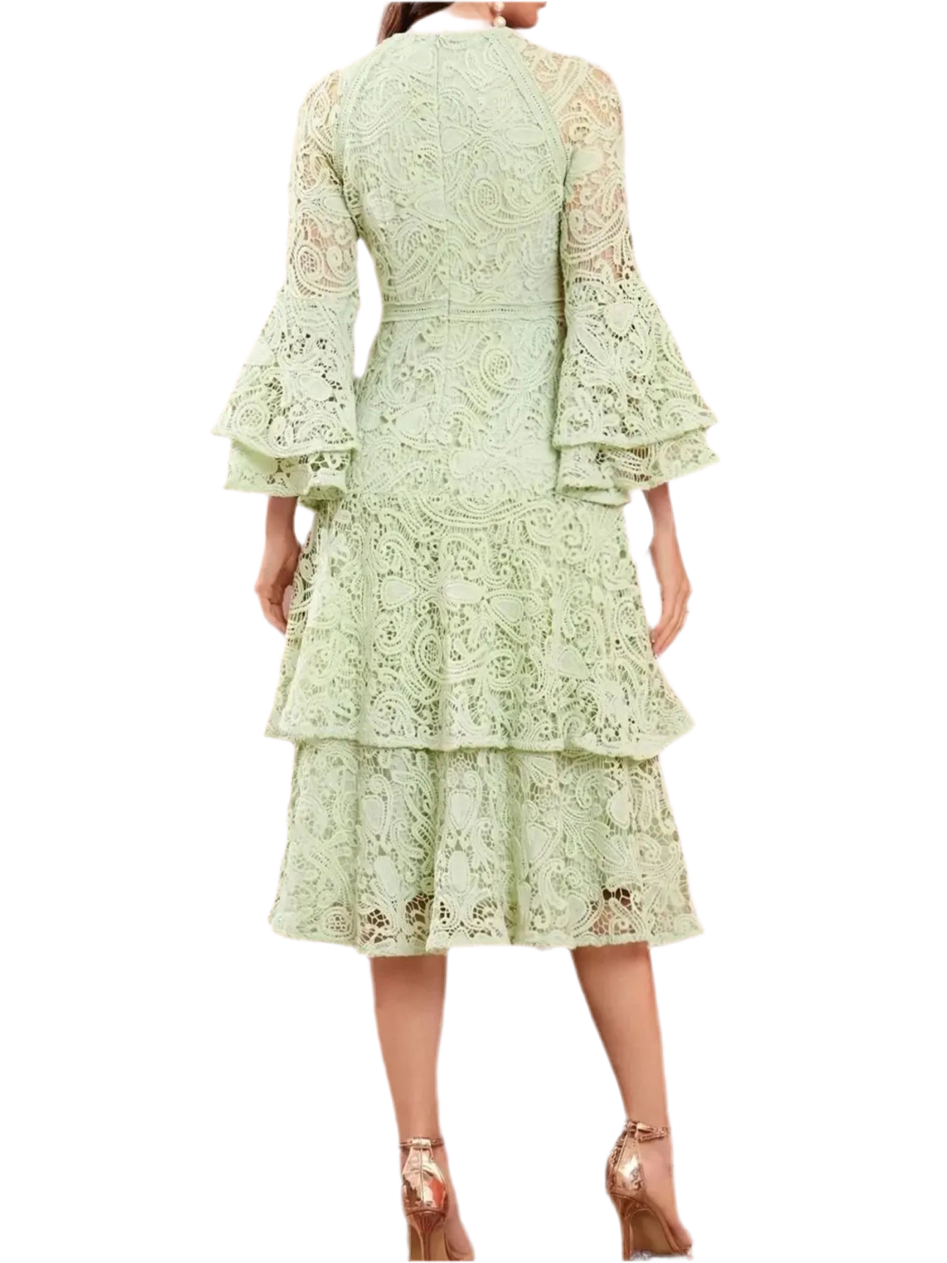 Lace Layered Flare Sleeve Dress