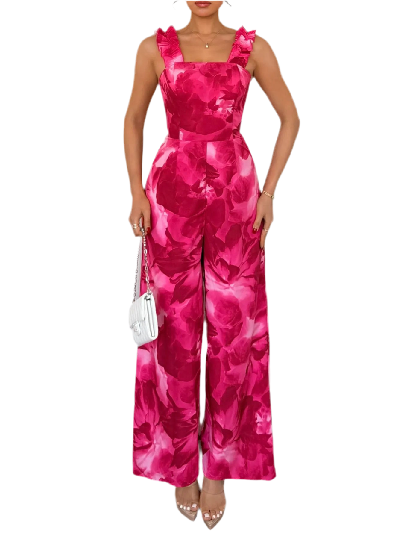 Floral Print Square Neck Wide Leg Jumpsuit