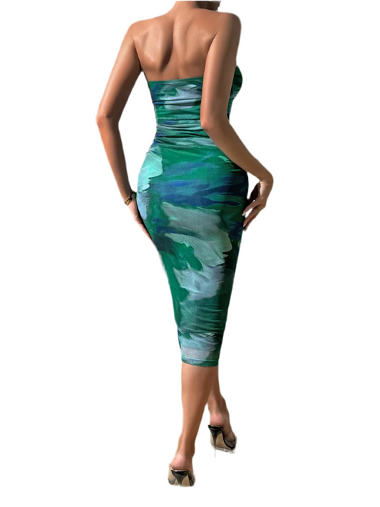 Ruched Printed Sleeveless Wrap Dress