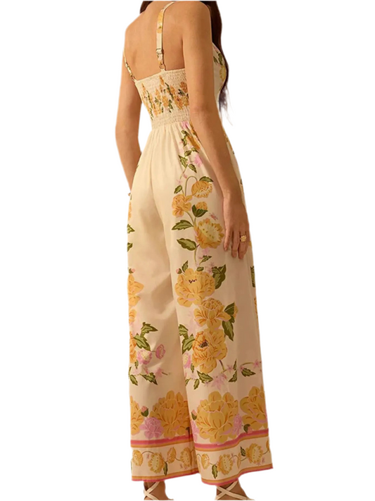 Floral Print Wide-Leg V-Neck Cami Jumpsuit