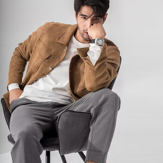 Polo Collar Jacket Loose Casual Top Male