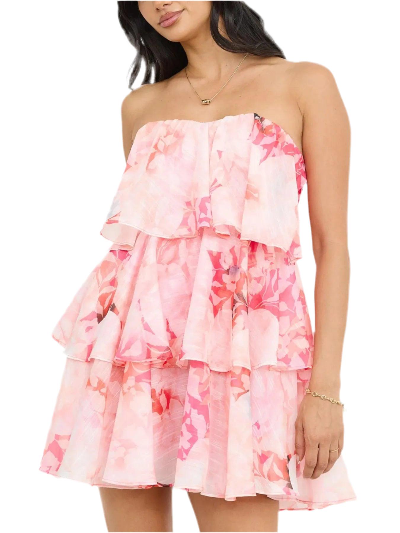 Printed Ruffled Layered Tube Dress