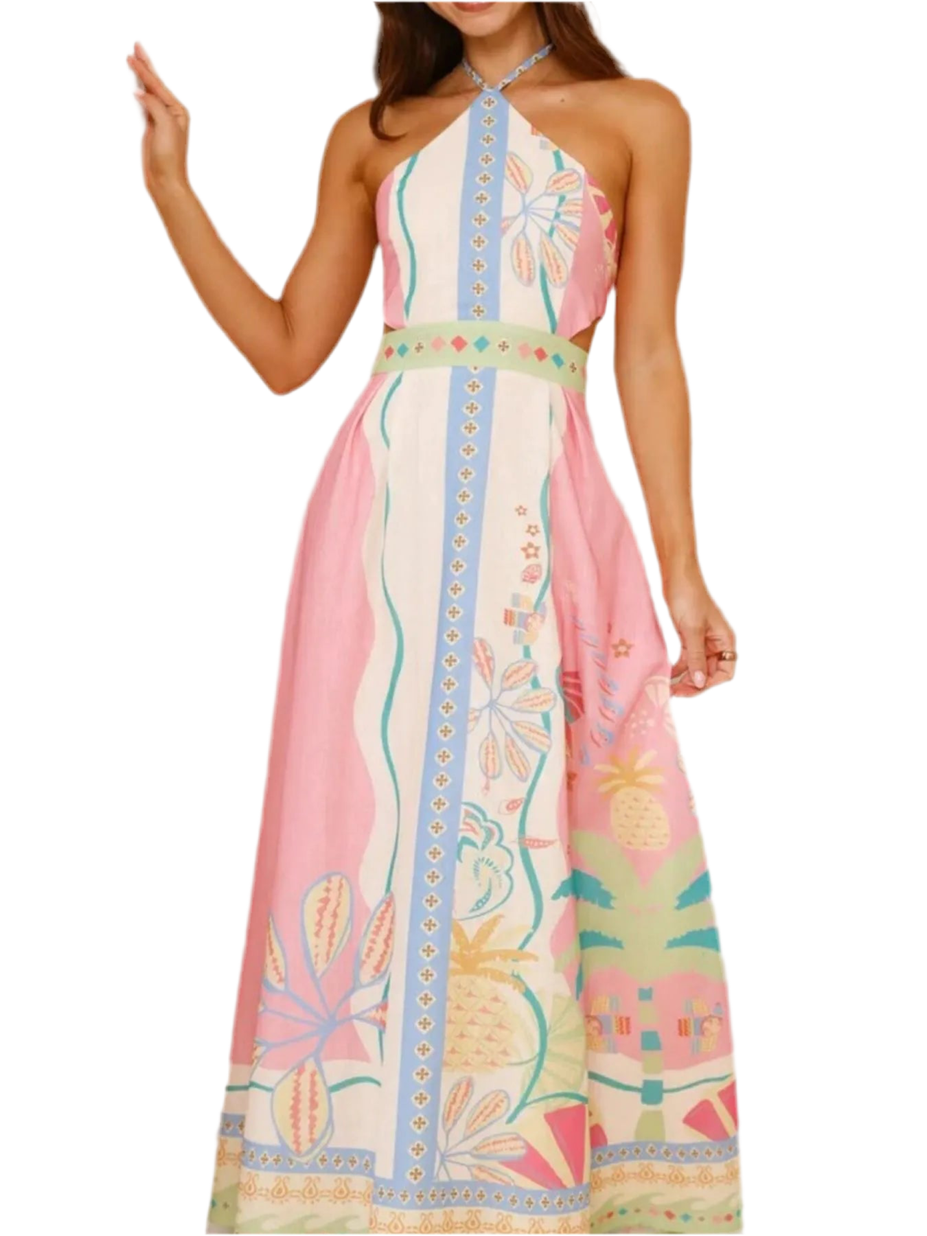 Halter Neck Printed Maxi Dress