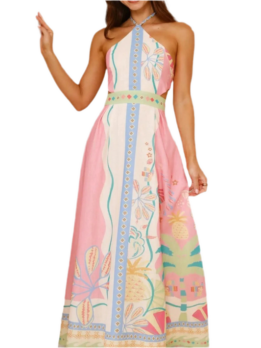 Halter Neck Printed Maxi Dress