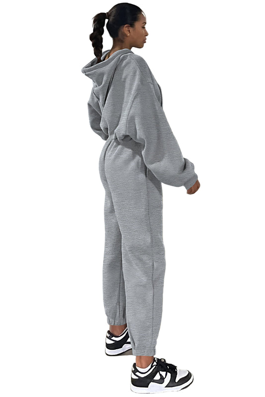 Gray Solid Drop Shoulder Hoodie and Joggers Activewear Set