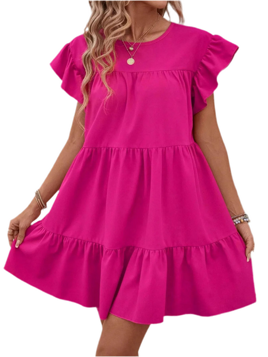 Tiered Ruffled Sleeve Mini Dress