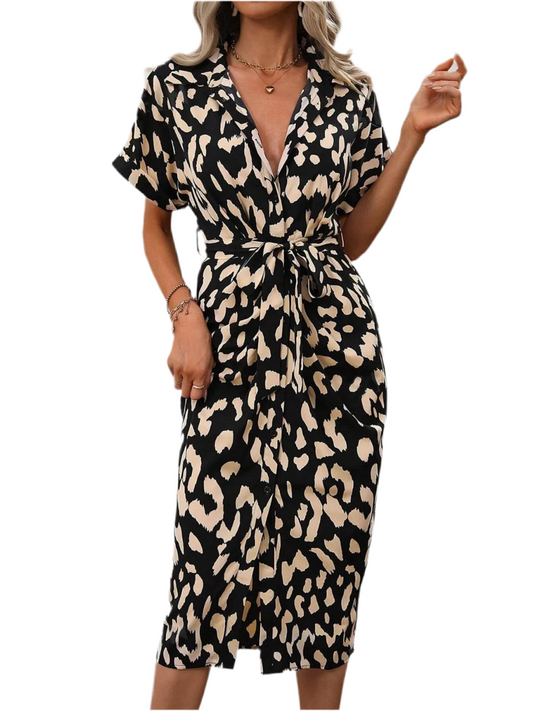 Short Sleeve Tie Waist Dress