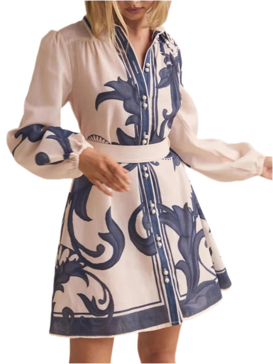 Printed Long Sleeve Shirt Dress