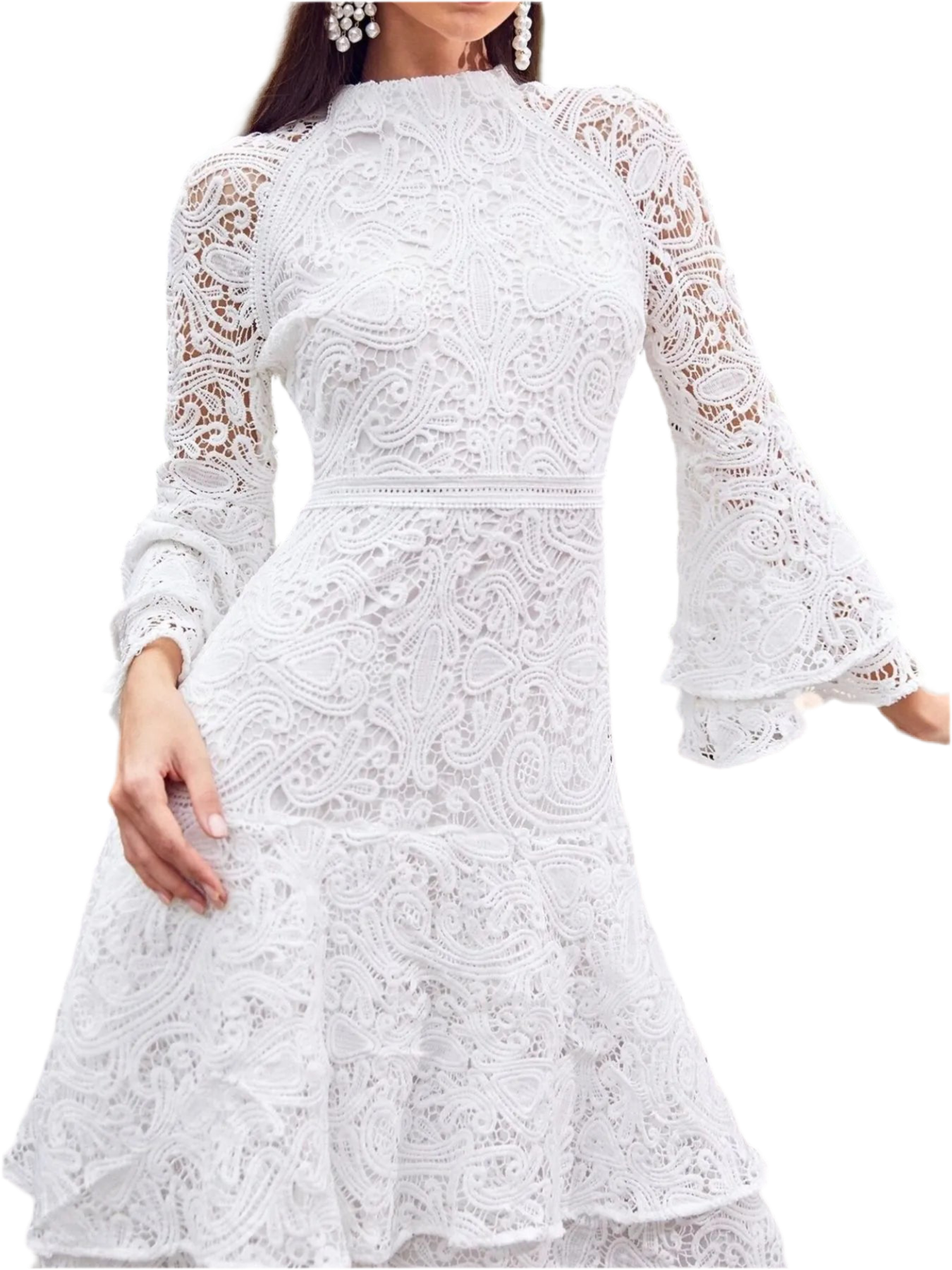 Lace Layered Flare Sleeve Dress