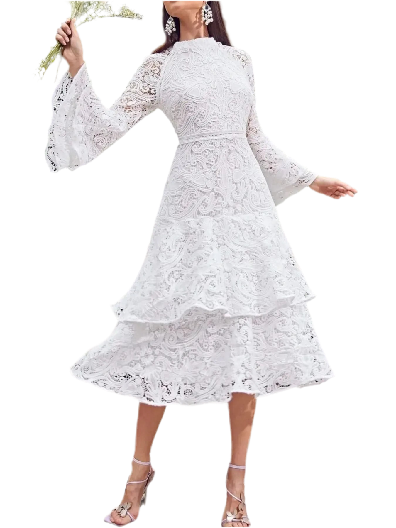 Lace Layered Flare Sleeve Dress