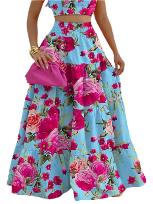 Full Size Ruffled Cami and Tiered Maxi Skirt Set Plus Size