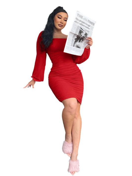 Zip-Back Ruched Bodycon Dress