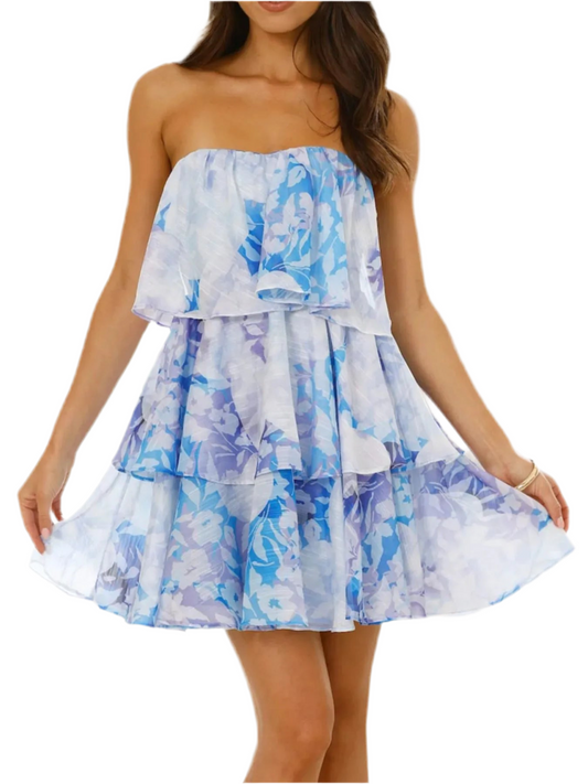 Printed Ruffled Layered Tube Dress
