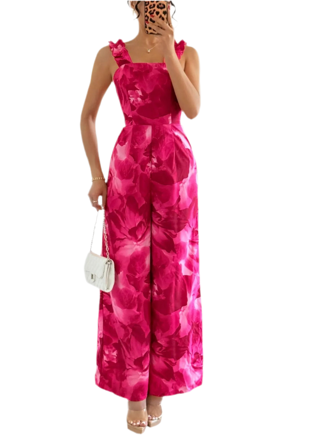 Floral Print Square Neck Wide Leg Jumpsuit
