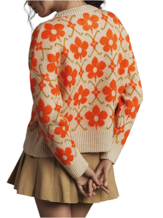 Flower Button Up Long Sleeve Cardigan