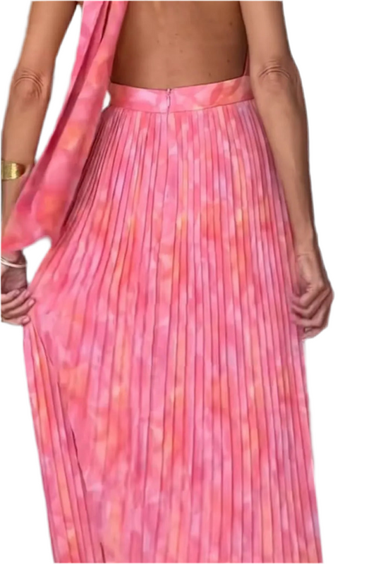 Halter Neck Pleated Maxi Dress