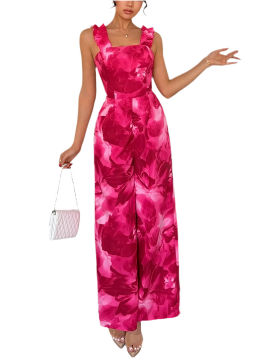 Floral Print Square Neck Wide Leg Jumpsuit