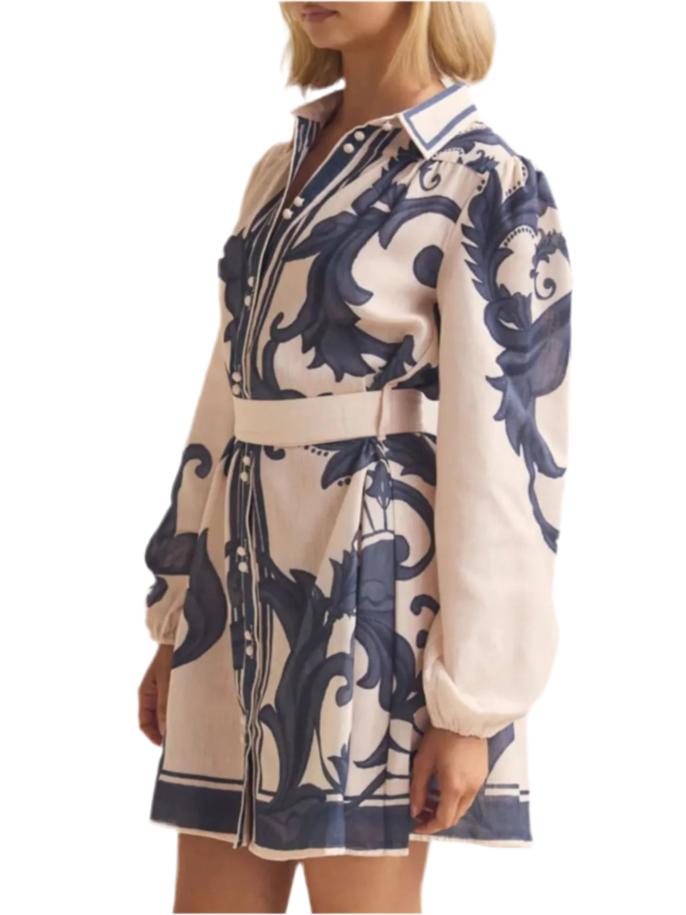 Printed Long Sleeve Shirt Dress