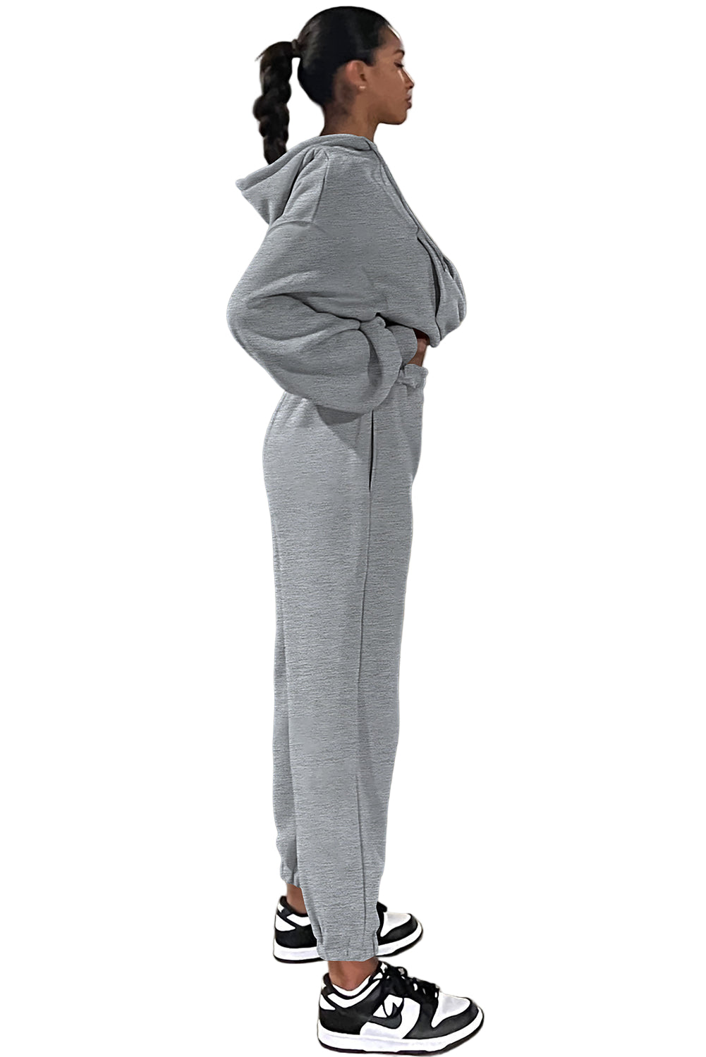 Gray Solid Drop Shoulder Hoodie and Joggers Activewear Set