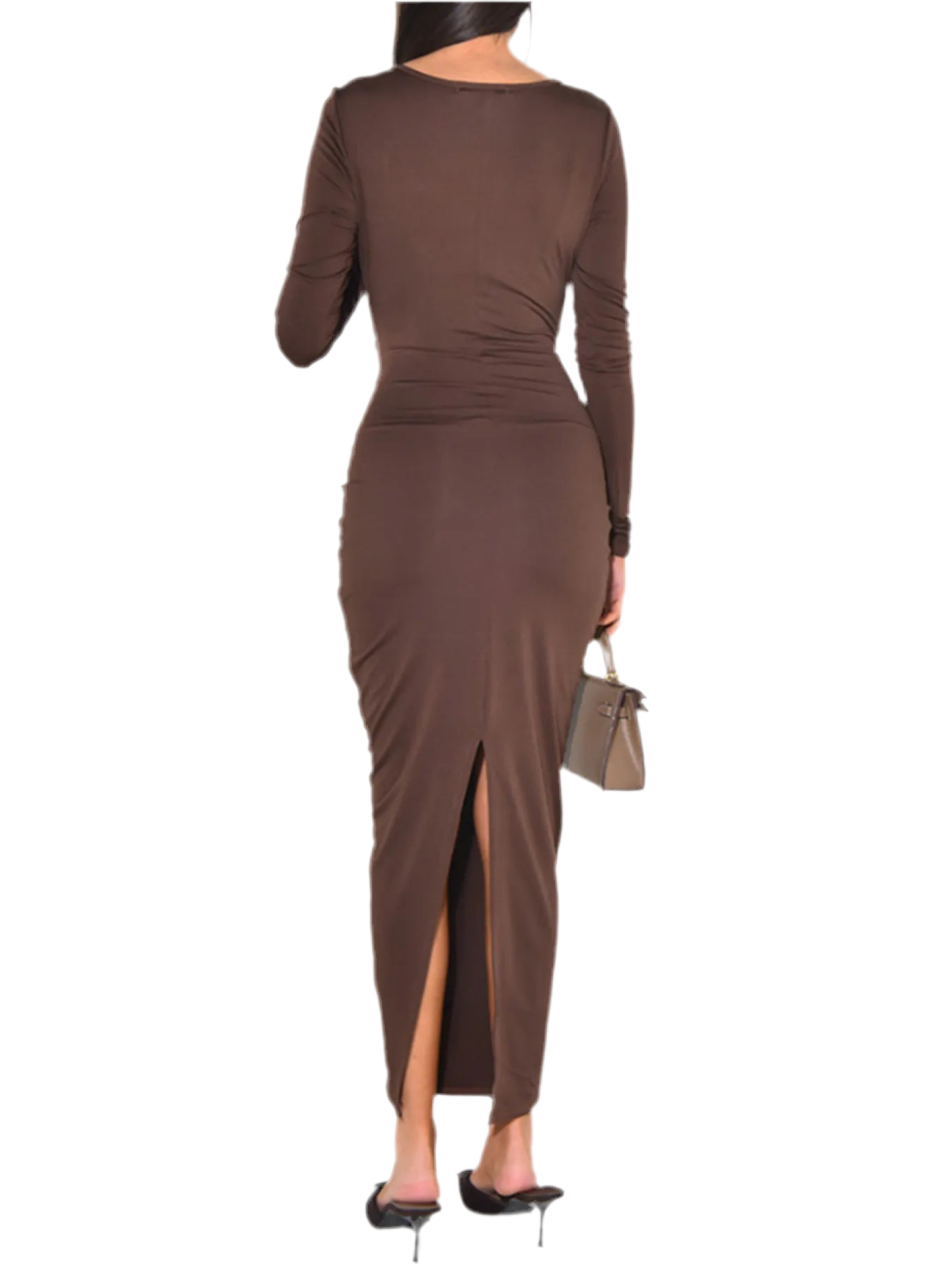 Long Sleeve Tie-Front Bodycon Maxi Dress
