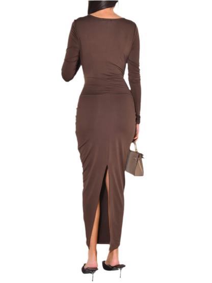 Long Sleeve Tie-Front Bodycon Maxi Dress