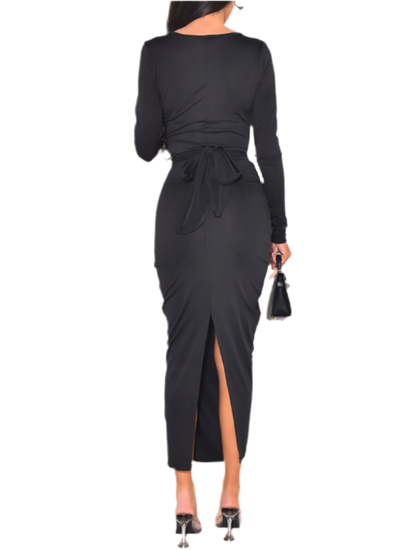Long Sleeve Tie-Front Bodycon Maxi Dress