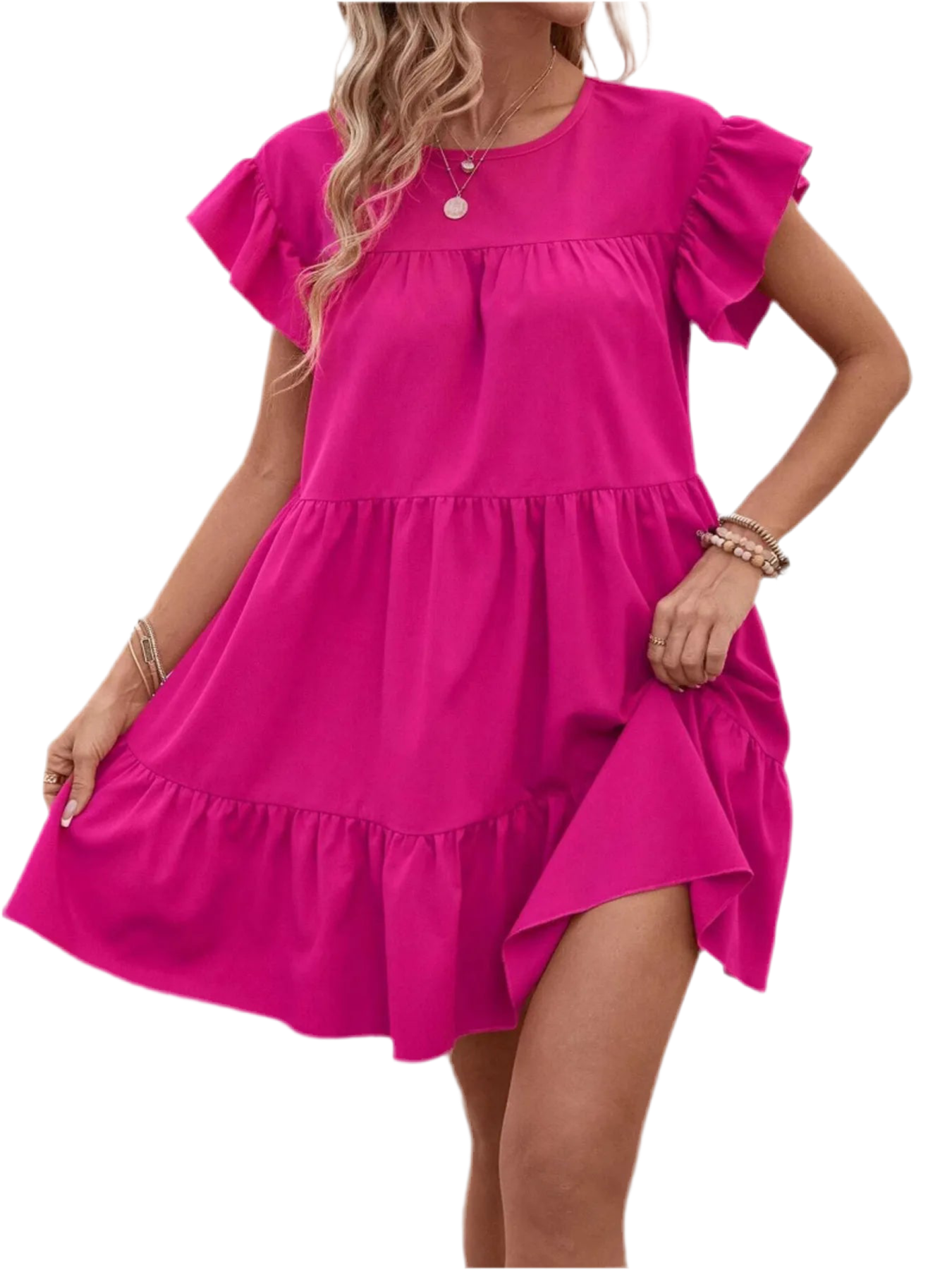 Tiered Ruffled Sleeve Mini Dress