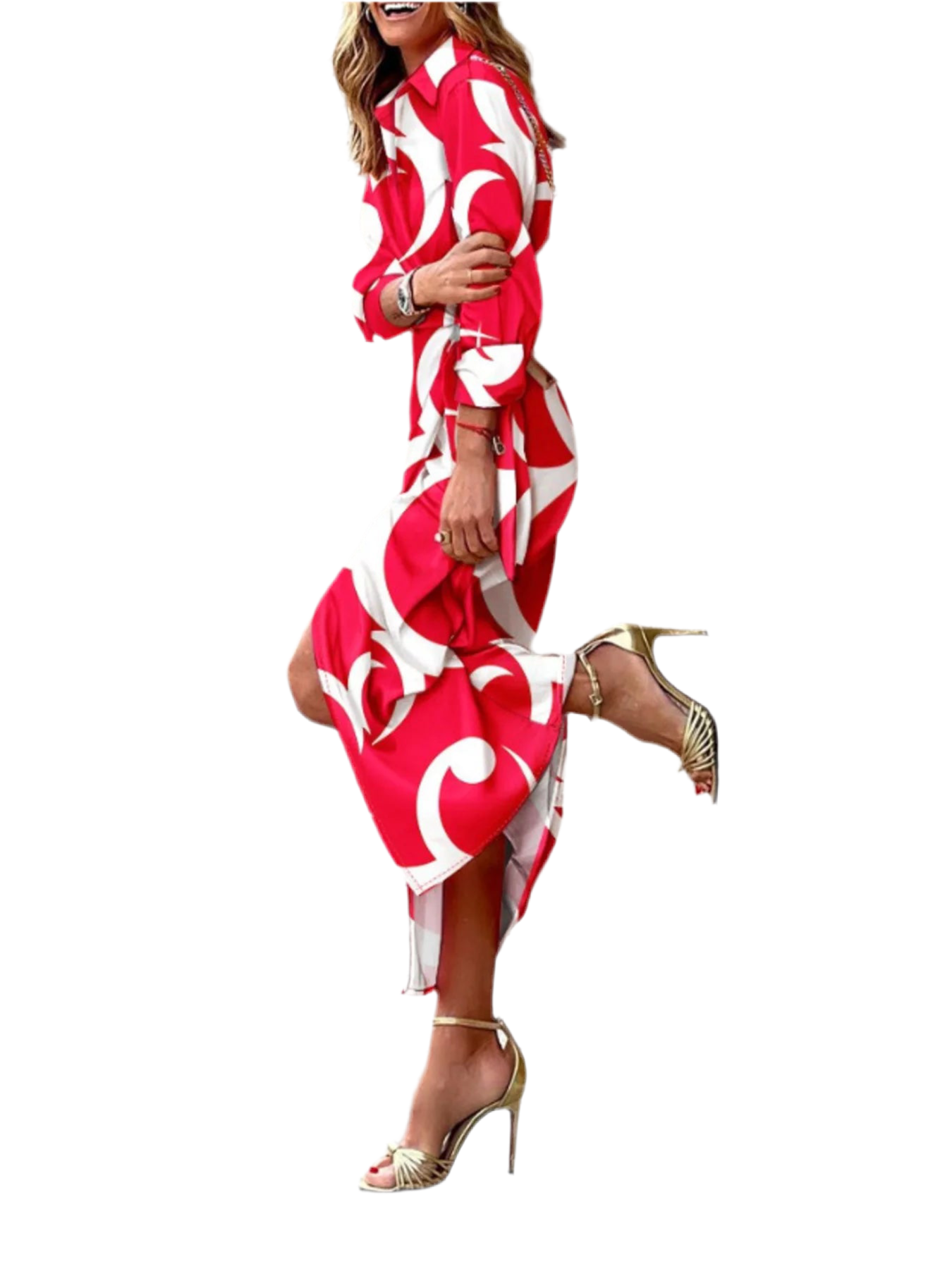 Printed Collared Neck Shirt Dress
