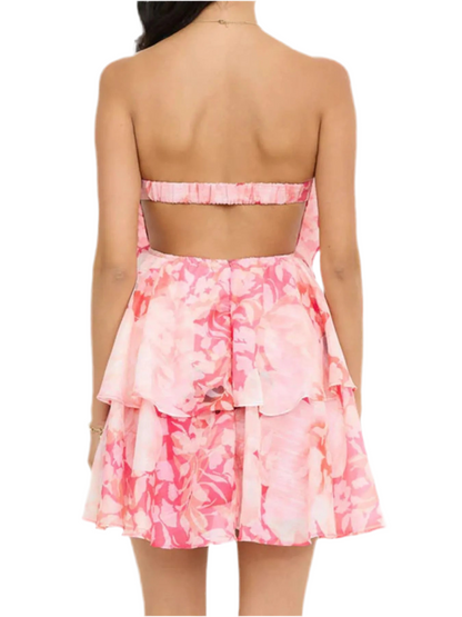Printed Ruffled Layered Tube Dress