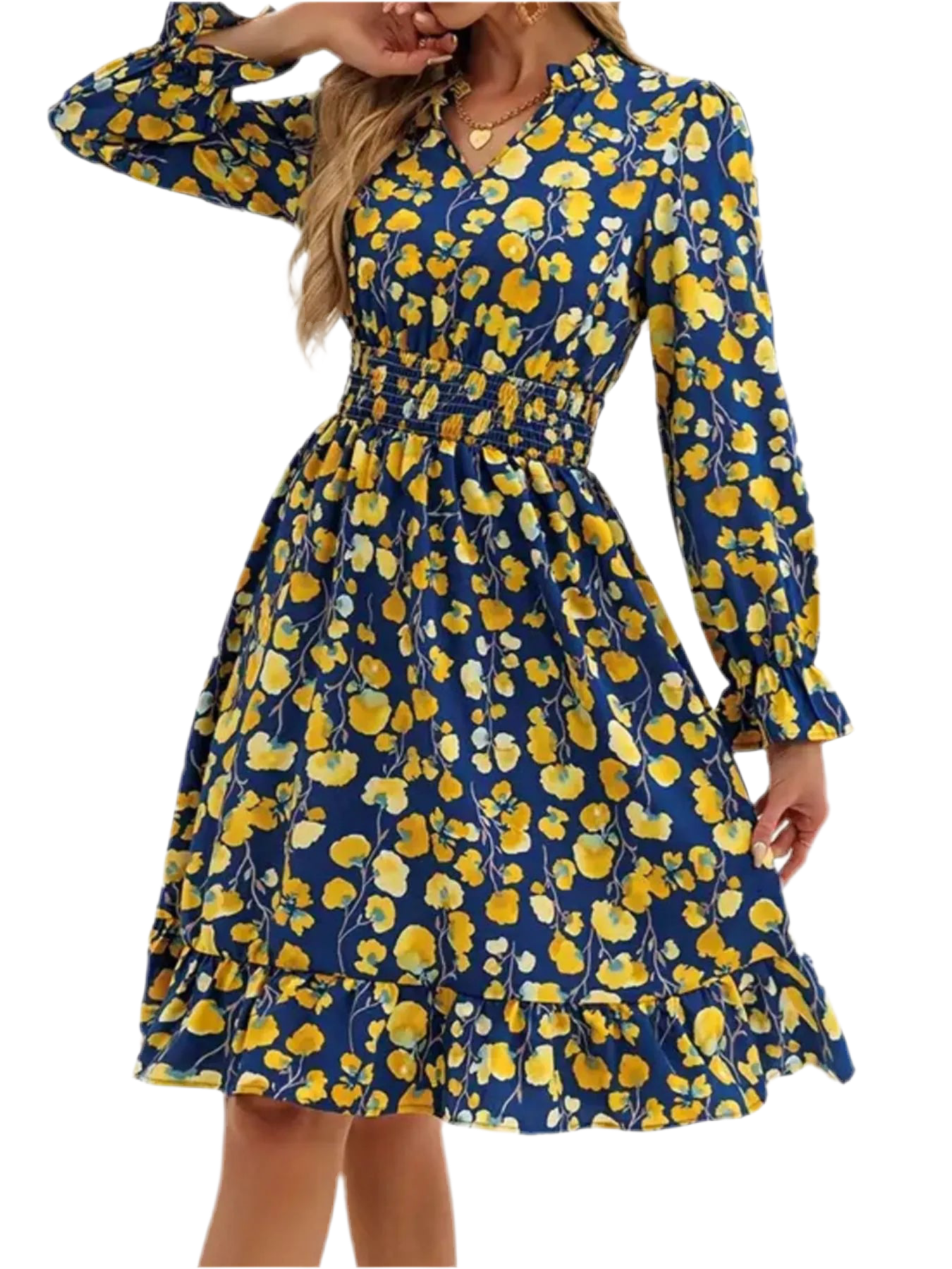 Floral Print Flounce Sleeve Ruffle Hem Dress