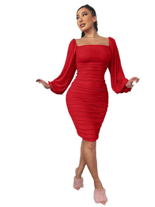 Zip-Back Ruched Bodycon Dress