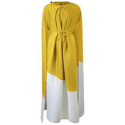 Miyake Style Pleated Dress With Contrast Stitching for Women