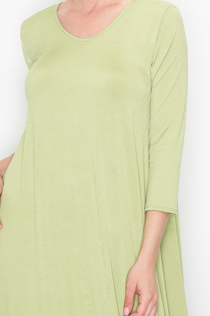 Solid Balloon Dress - Green