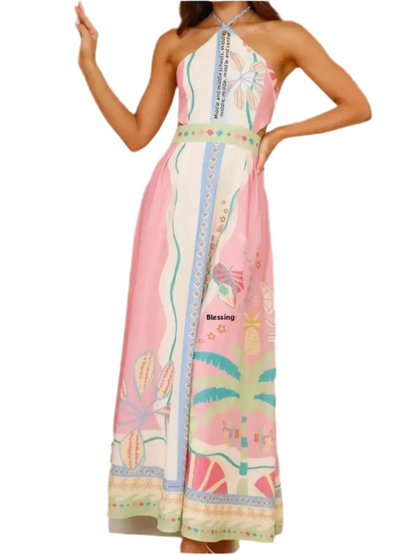 Halter Neck Printed Maxi Dress
