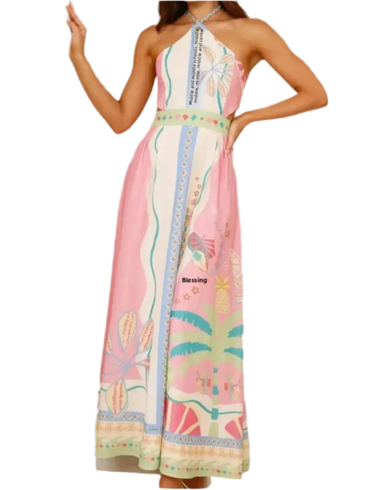 Halter Neck Printed Maxi Dress