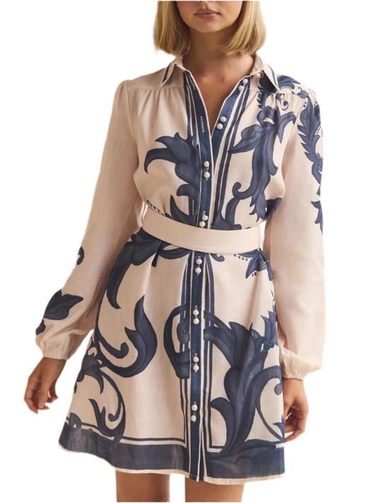 Printed Long Sleeve Shirt Dress
