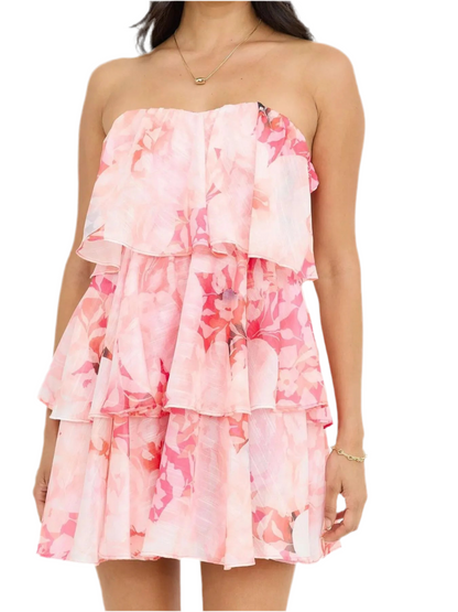 Printed Ruffled Layered Tube Dress