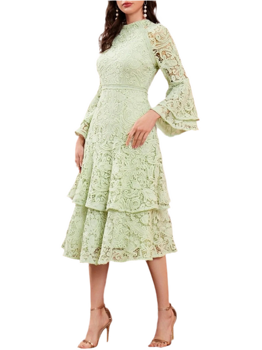 Lace Layered Flare Sleeve Dress