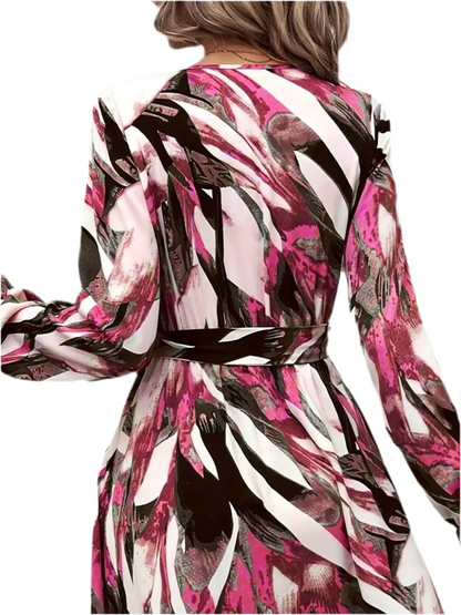 Printed Surplice Flounce Sleeve Maxi Dress