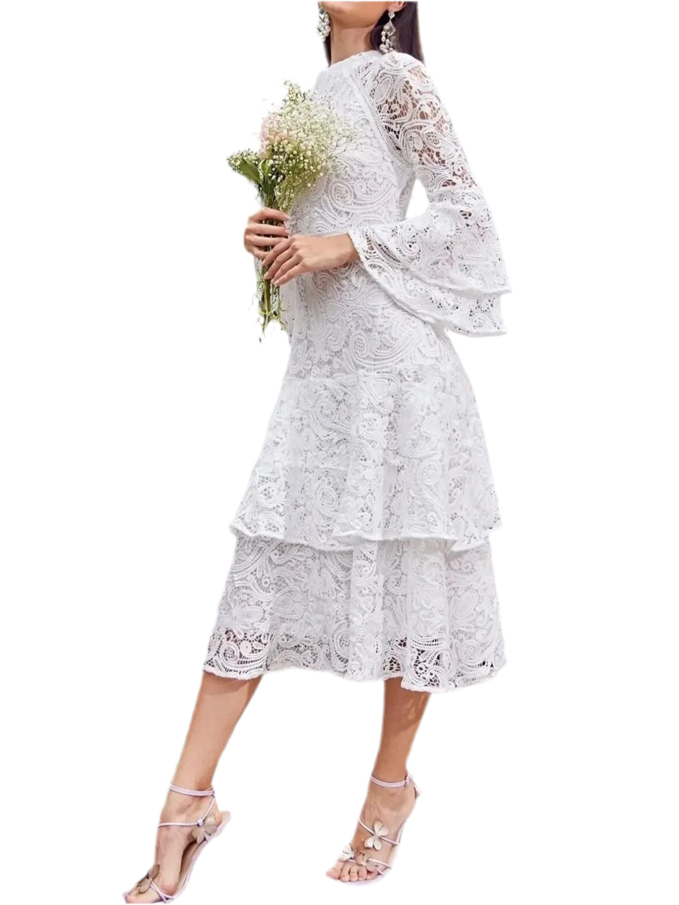 Lace Layered Flare Sleeve Dress