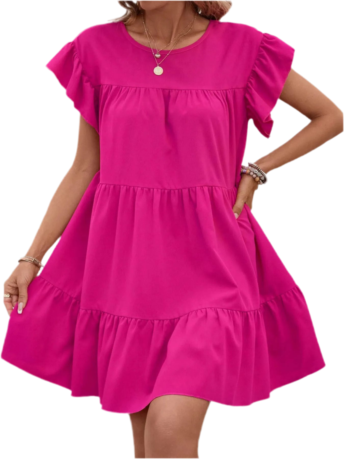Tiered Ruffled Sleeve Mini Dress