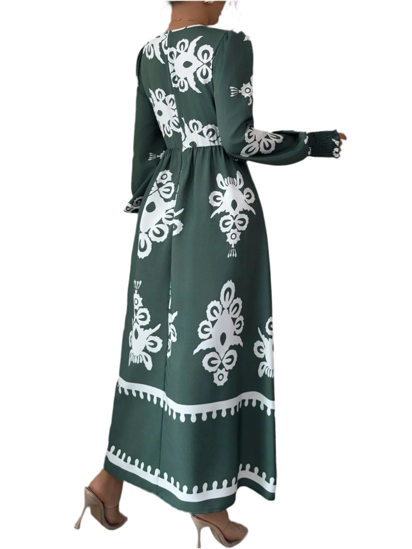 Printed Surplice Lantern Sleeve Dress