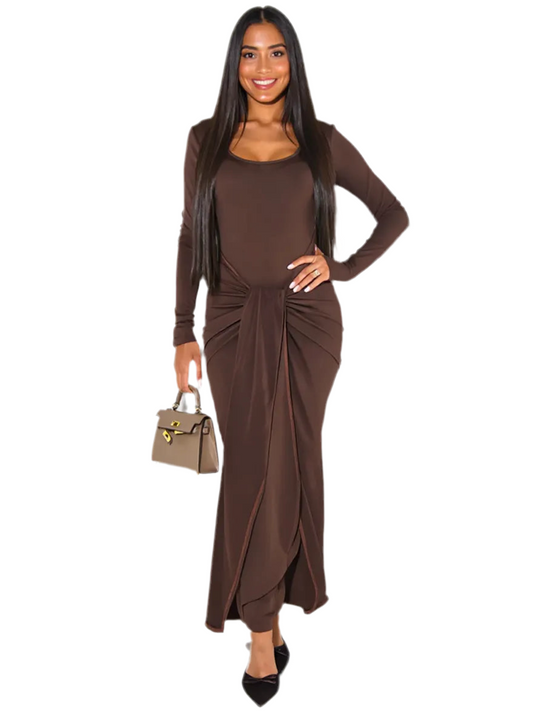 Long Sleeve Tie-Front Bodycon Maxi Dress