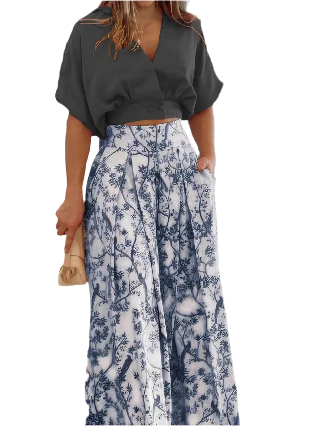 Surplice Top and High Waist Pants Set