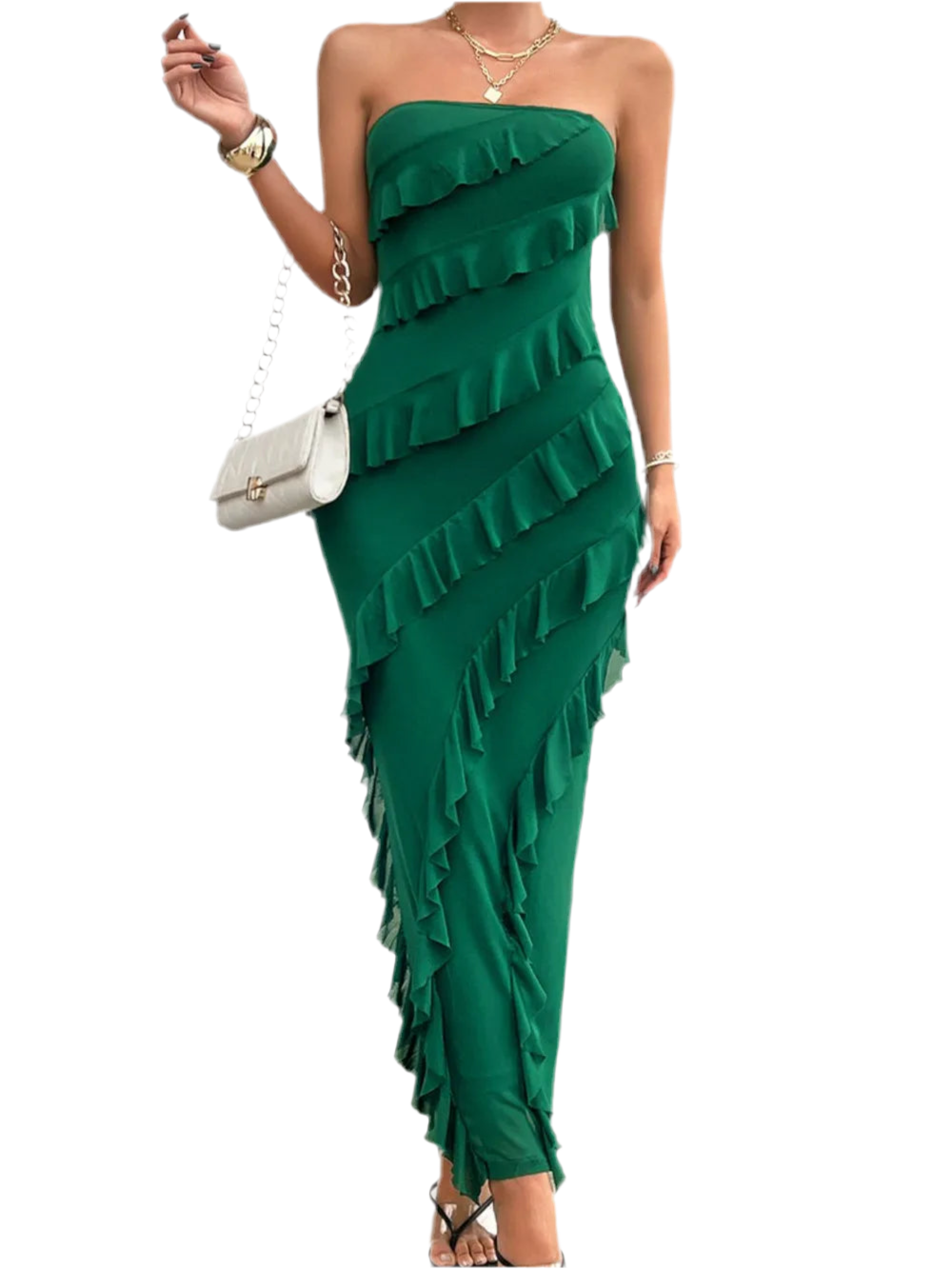 Devine Ruffled Slit Back Tube Maxi Dress